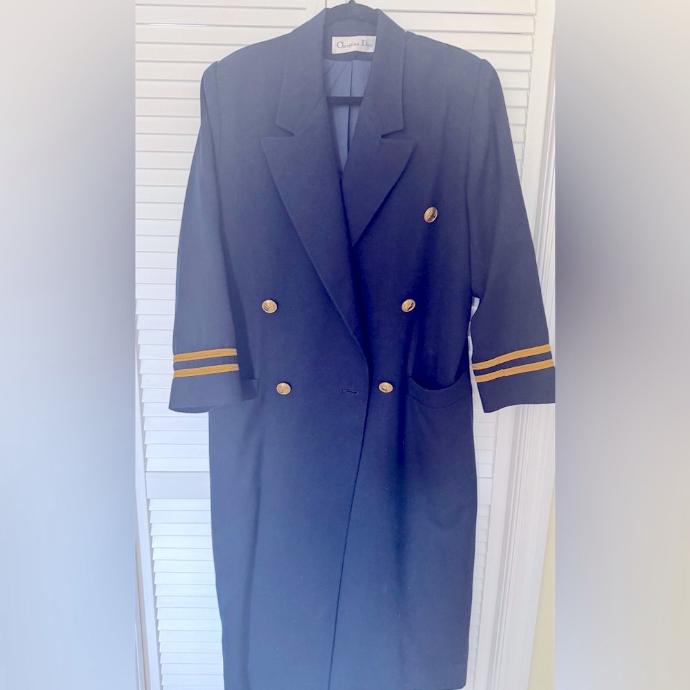 Christian Dior 1980 Navy Double-Breasted Coat with Gold Accents - Picture 1 of 4